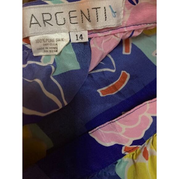 Vintage Blue & Pink Floral Silk Skirt - Small - Picture 5 of 5